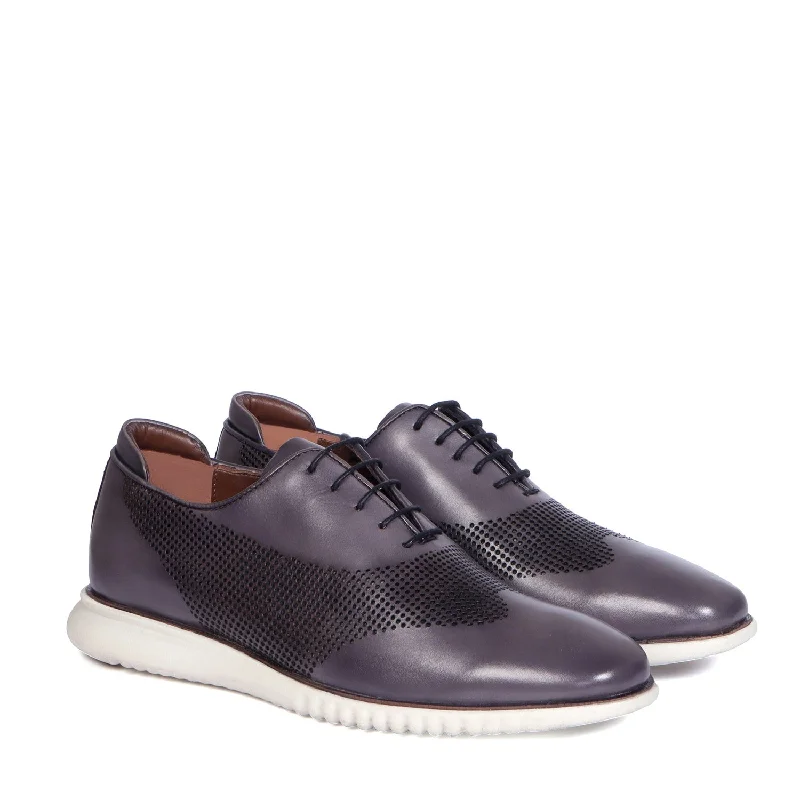 Casual Booties For Sale Light Weight Sole Sneakers with Contrasting Circular Etching Grey Whole Cut/One Piece Leather Casual Booties For Sale Light Weight Sole Sneakers with Contrasting Circular Etching Grey Whole Cut/One Piece Leather