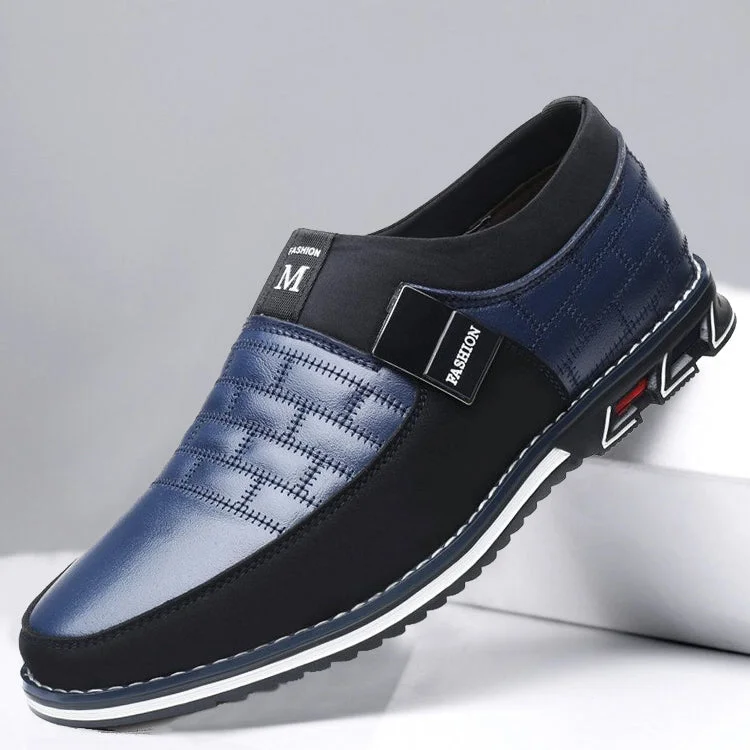 Comfortable Loafers For Work Kaegreel Men's Genuine Leather Splicing Non Slip Metal Soft Sole Casual Shoes