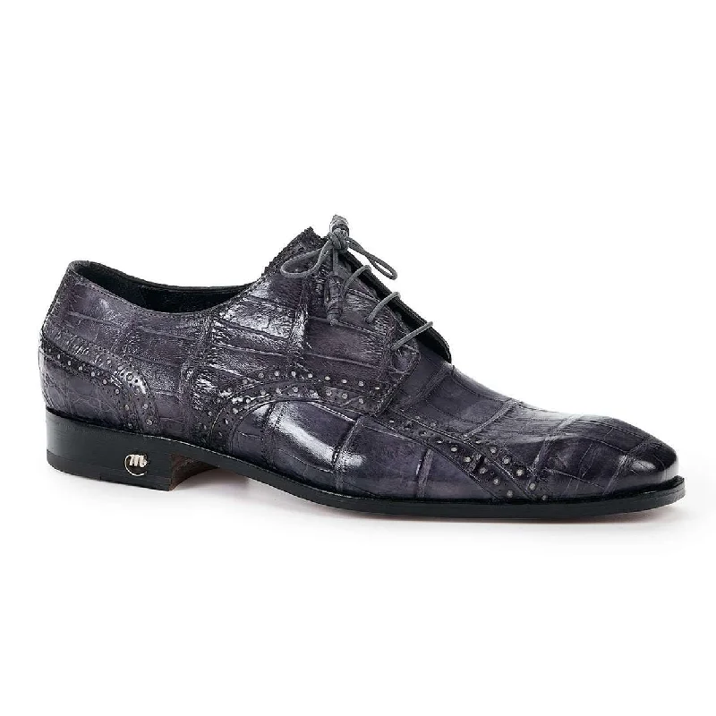 Running Shoes For Sale Mauri 4858 Designer Men's Shoes Exotic Skin Cedro Medium Grey Burnished Body Alligator Oxfords (MA4805)