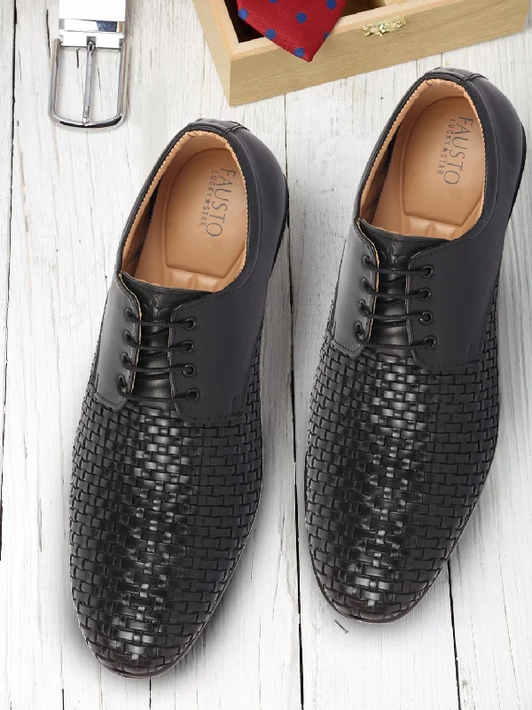 Casual Walking Boots Men Black Knit Design Formal/Office Lace Up Shoes