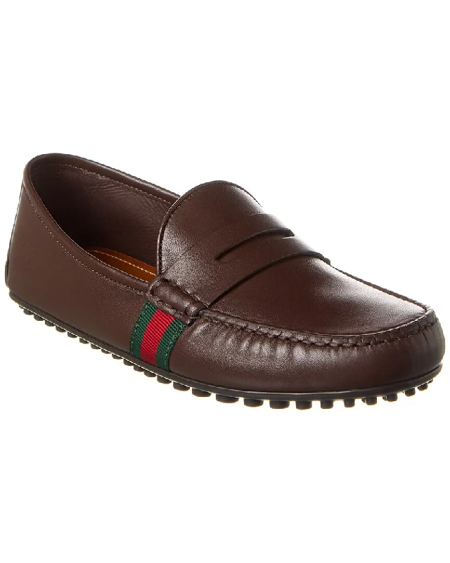 Affordable Hiking Shoes Gucci Web Leather Driver