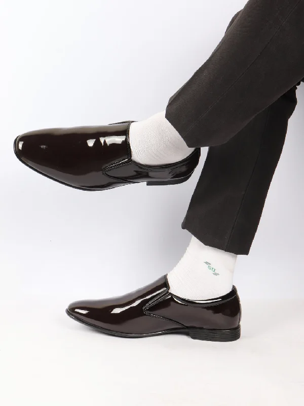 Classic Oxford Shoes Men Brown Patent Leather Party Formal Office Slip On Shoes