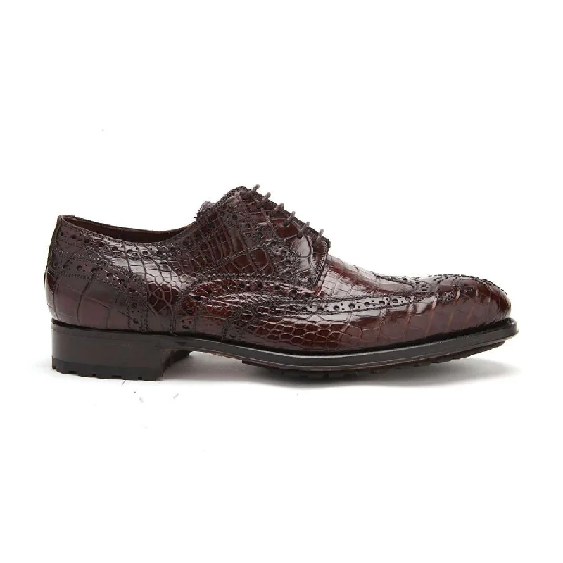 Stylish High Heels Caporicci Men's Luxury Italian Designer Shoes 3318 Alligator Castagno Brown Oxfords (CAP1115)