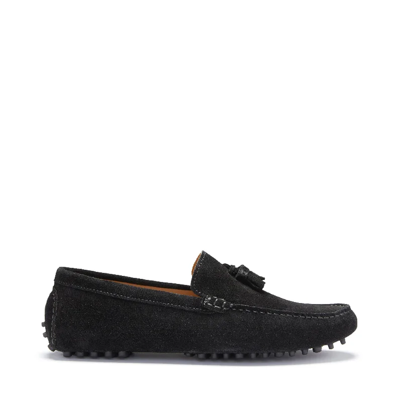 Trendy Casual Shoes Tasselled Driving Loafers, black suede