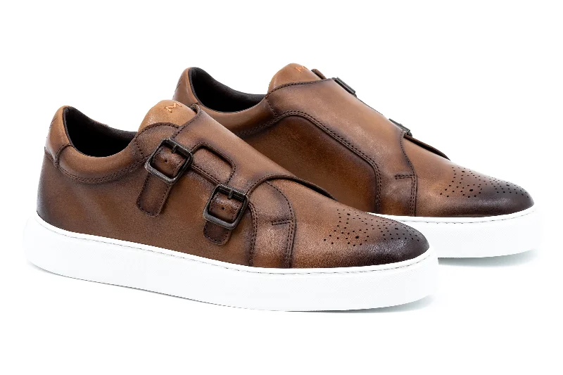 Casual Booties For Sale Lorenzo Calf Skin Double Monk Sneakers - Pecan