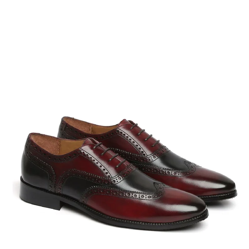 Comfortable Running Sneakers Dual Tone Formal Shoe in Wine Black Brogue Oxford Lace-Up Closure Comfortable Running Sneakers Dual Tone Formal Shoe in Wine Black Brogue Oxford Lace-Up Closure