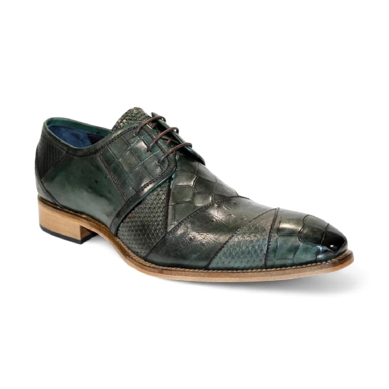 Formal Wedding Shoes Duca Imperio Men's Shoes Green Calf-Skin Leather/Calf Print Oxfords (D1155) Formal Wedding Shoes Duca Imperio Men's Shoes Green Calf-Skin Leather/Calf Print Oxfords (D1155)