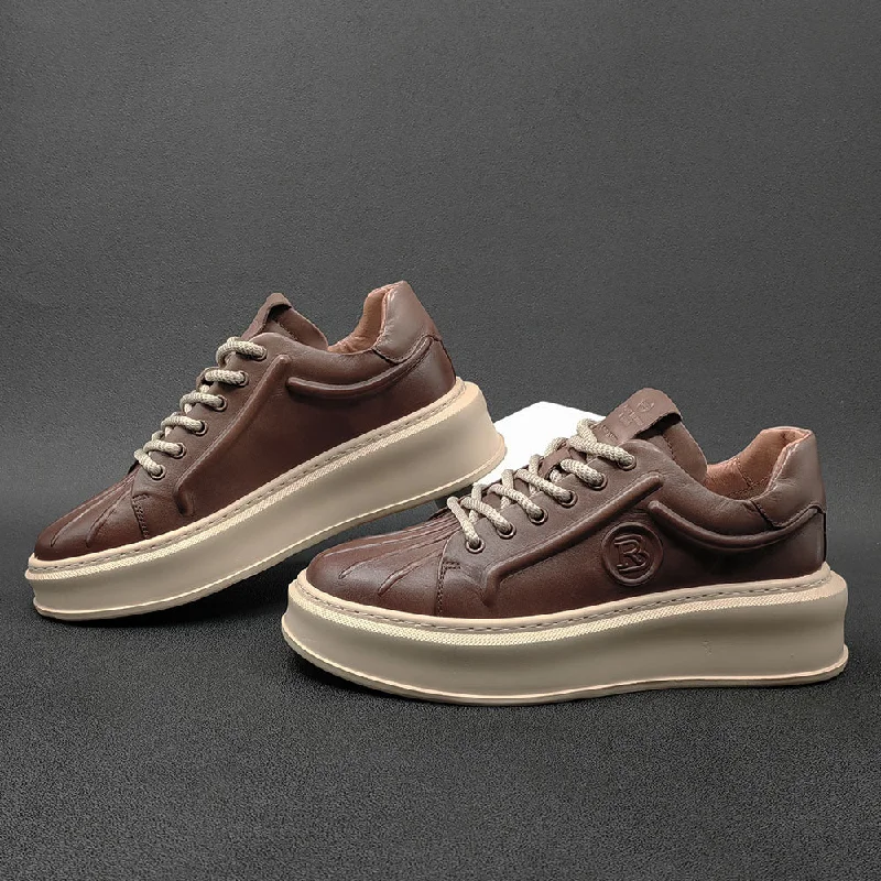 Summer Sports Shoes Men Minimalist Leather Thick Soled Casual Shoes