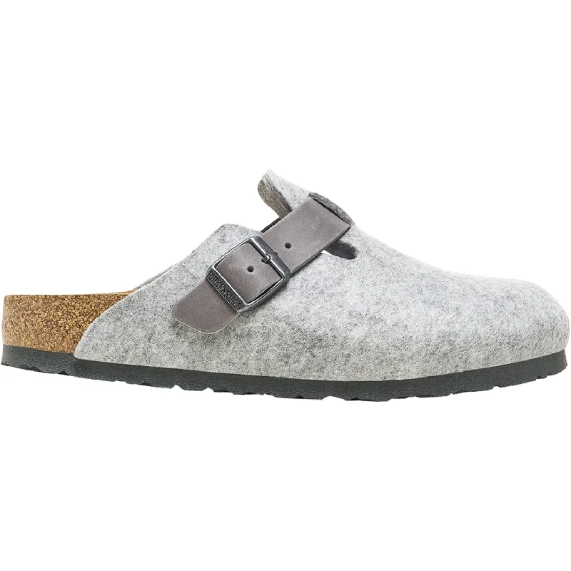 Comfortable Running Sneakers Women's Birkenstock Boston Light Grey Wool Felt/Iron Oiled Leather