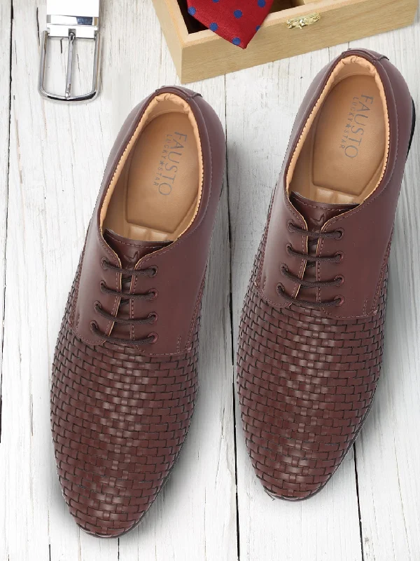 Luxury Sneakers For Sale Men Brown Knit Design Formal/Office Lace Up Shoes
