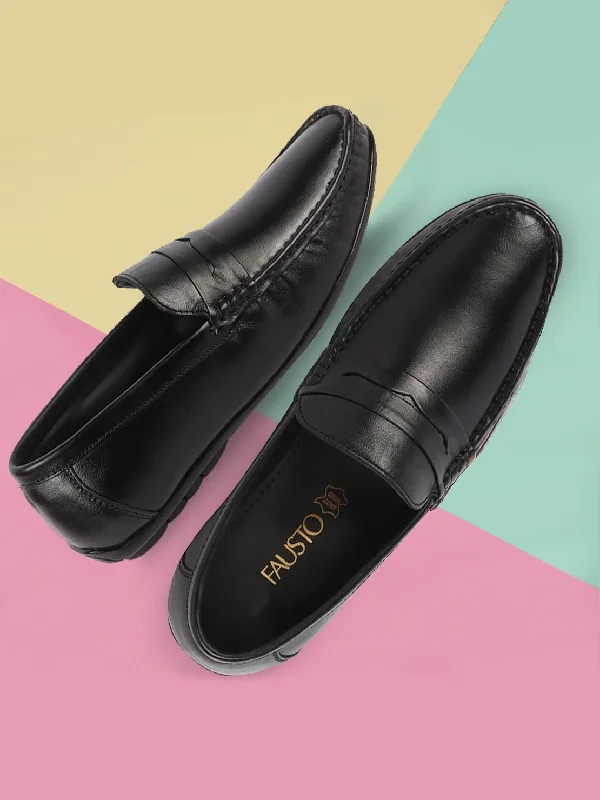 Classic Hiking Footwear Men Black Classic Genuine Leather Slip on Loafer Shoes