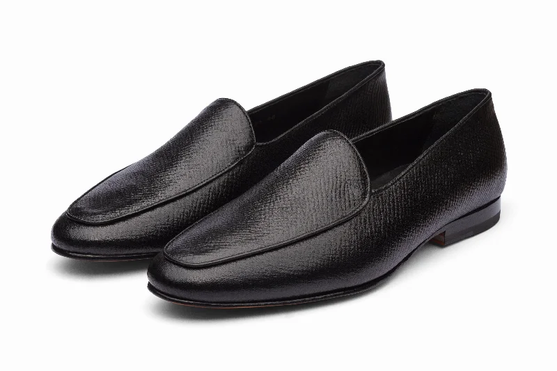 Stylish High Heels Belgian Loafers- Black Hatch Grain