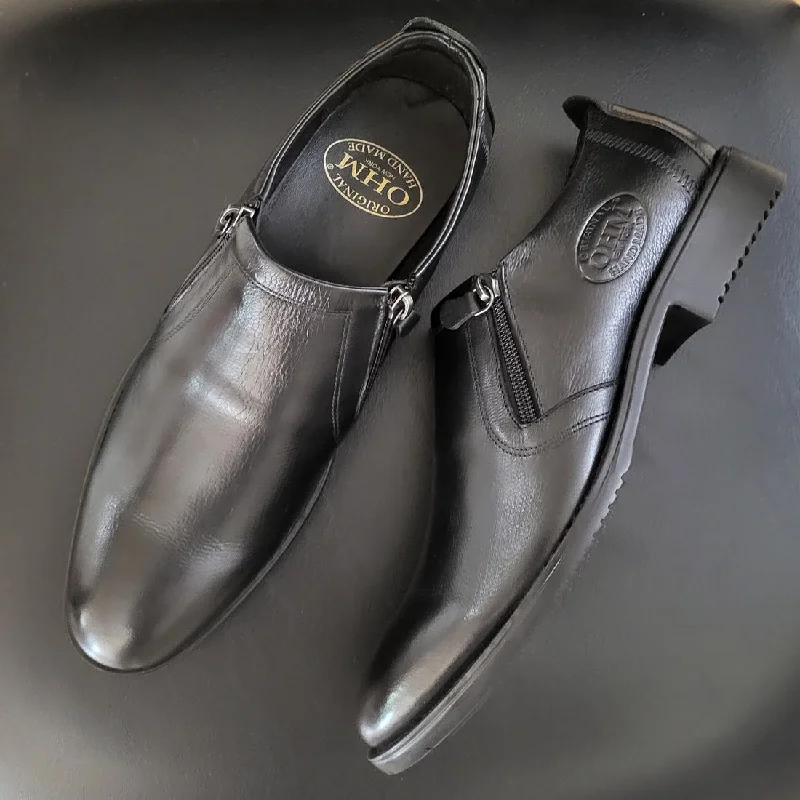 Trendy Sports Sneakers OHM New York Plain Toe Branded Zip Closure Slip-on Leather Shoes Trendy Sports Sneakers OHM New York Plain Toe Branded Zip Closure Slip-on Leather Shoes