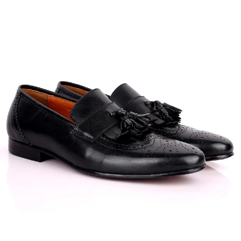 Casual Snow Shoes Gian Black Classic Tassel And Croc Designed Leather Shoe
