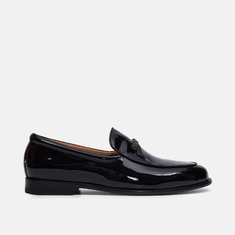 Comfortable Flats For Work Odell Black Patent Leather Belgian Loafers