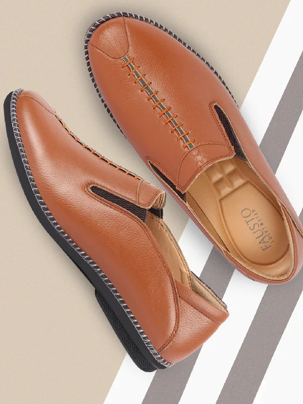 Designer Boots Collection Men Tan Casual Cap Toe Hand Stitched Slip On Shoes