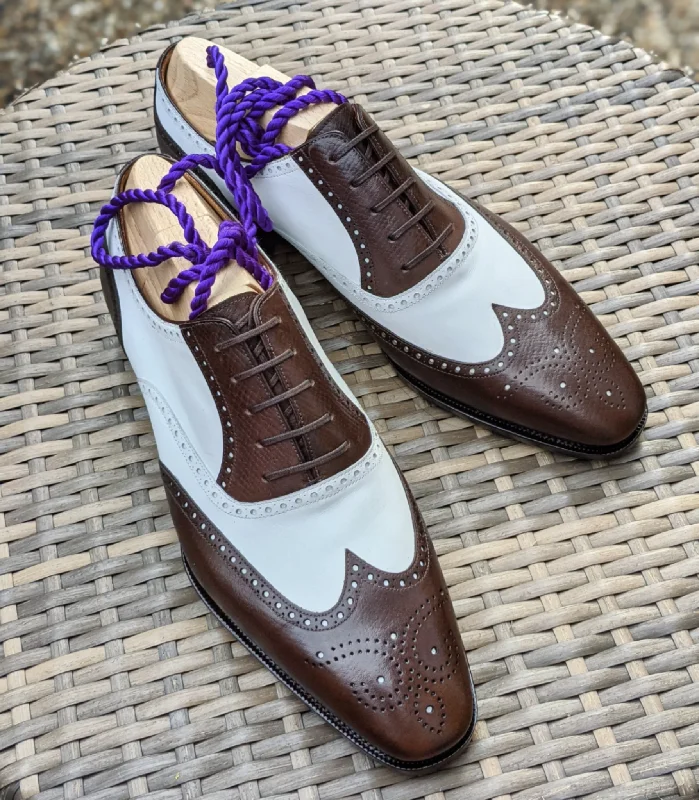 Luxury Running Shoes Ascot Gatsby - Brown Hatch Grain & White Calf