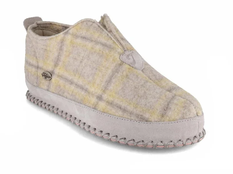 Trendy Casual Shoes Tuffeln® retro Women Slippers with a Cork Footbed «Urig», beige checkered