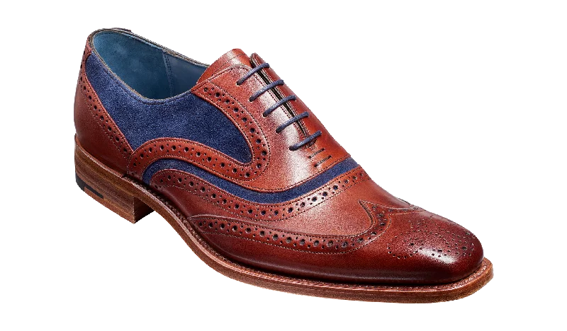 Stylish Winter Footwear Barker McClean Classic Full Brogue Oxford Shoe - Rosewood Calf / Navy Suede Stylish Winter Footwear Barker McClean Classic Full Brogue Oxford Shoe - Rosewood Calf / Navy Suede
