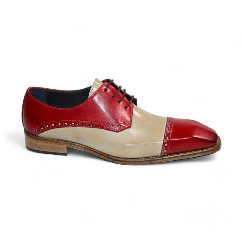 Cozy Winter Shoes Duca Lombardi Men's Shoes Red/Beige Calf-Skin Leather Oxfords (D1160)