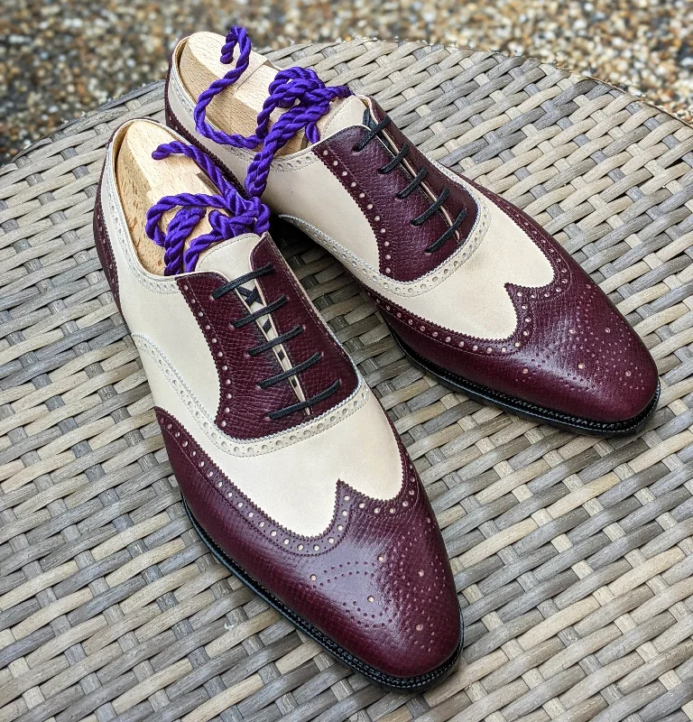 Stylish Sneakers For Running Ascot Gatsby - Burgundy Hatch Grain & Cream Calf