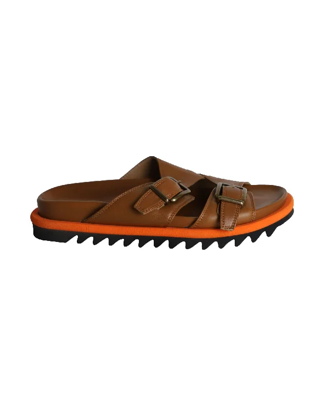 Luxury Running Shoes Dries Van Noten Buckled Slides in Tan Leather