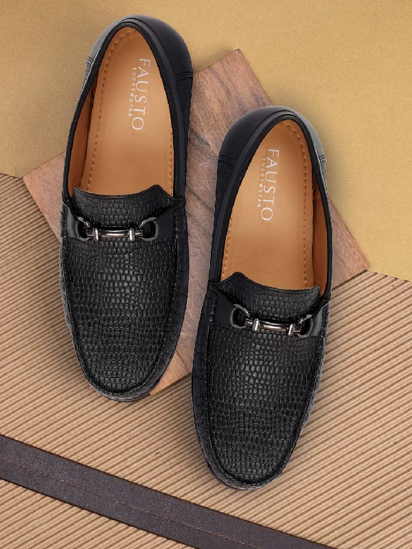 Best Winter Sneakers Men Black Horsebit Buckle Embossed Casual/Dress Loafer Shoes