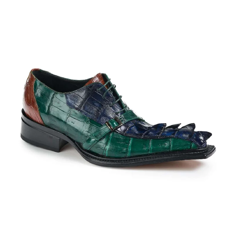 Best Flat Shoes Online Mauri 44190 Raptor Men's Designer Shoes Green / Gold / Blue Exotic Hornback & Baby Crocodile Oxfords (MA5015) Best Flat Shoes Online Mauri 44190 Raptor Men's Designer Shoes Green / Gold / Blue Exotic Hornback & Baby Crocodile Oxfords (MA5015)