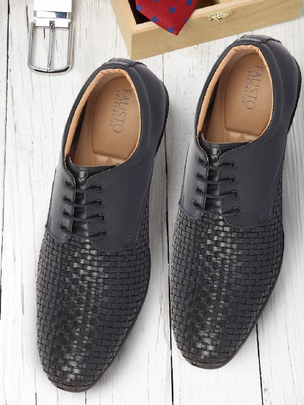 Casual Sandals Collection Men Navy Blue Knit Design Formal/Office Lace Up Shoes