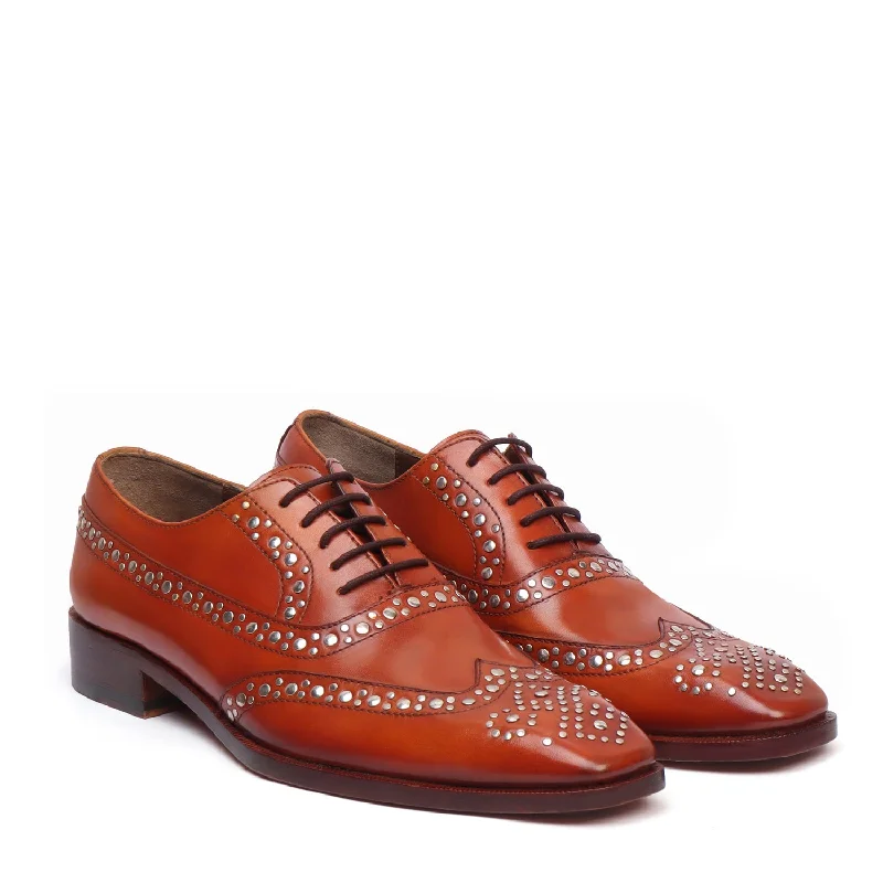 Vintage Sneakers Collection Studded Tan Long Tail Brogues/Oxford Leather Shoe By Brune & Bareskin