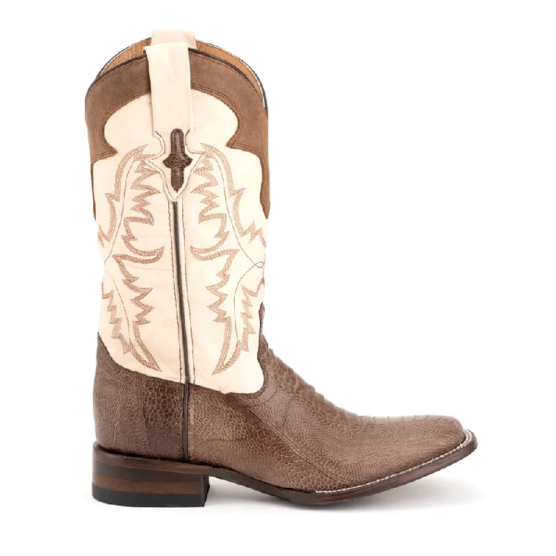 Classic Flat Shoes Nash Ostrich Embroidered Square Toe Pull On Cowboy Boots
