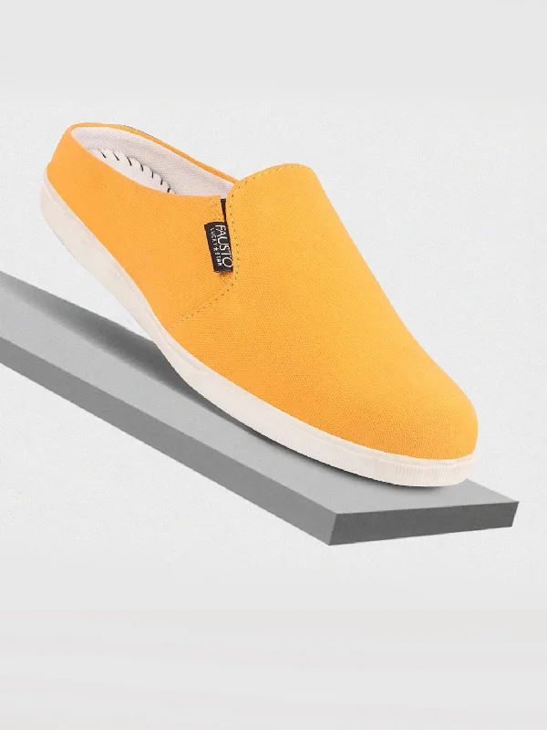 Breathable Hiking Boots Men Yellow Casual Back Open Canvas Stylish Slip On Shoes