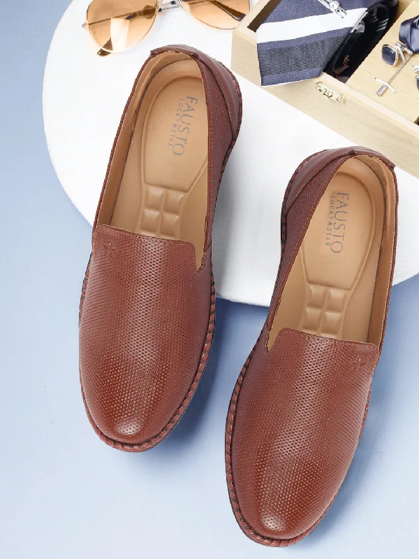 Trendy Platform Sneakers Men Tan Cap Toe Formal/Office Leather Prom Slip On Shoes