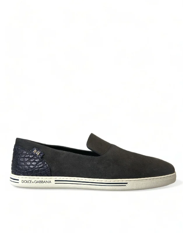 Trendy Loafers For Sale Dolce & Gabbana Elegant  Suede & Crocodile Men's Slippers