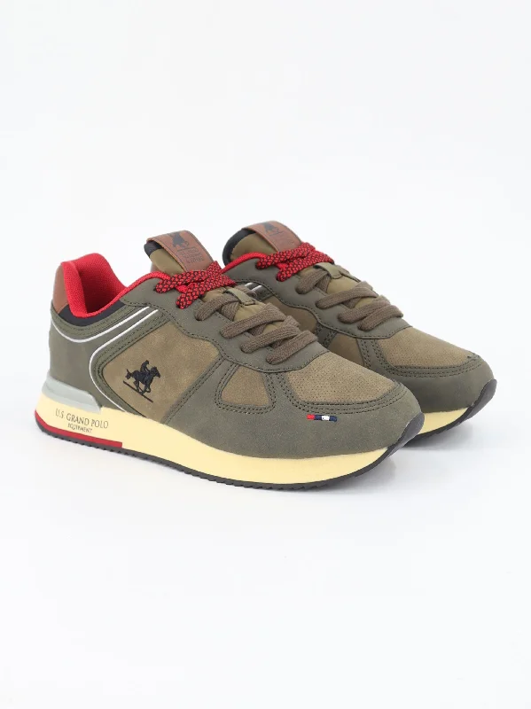 Affordable Running Shoes Men's Brand Logo Embroidered Sneakers,Olive