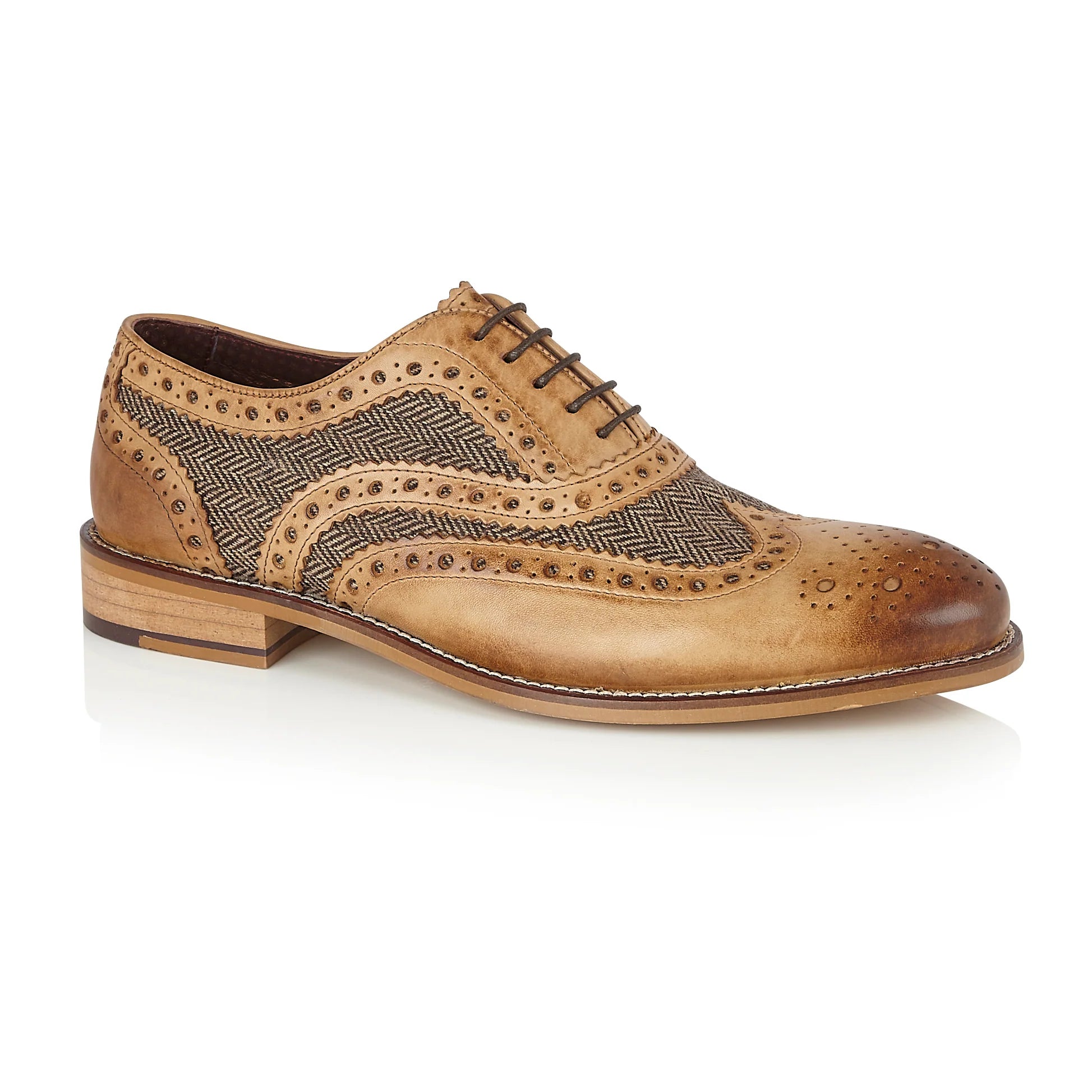 Lightweight Hiking Shoes Gatsby Leather Brogue Tan / Tweed