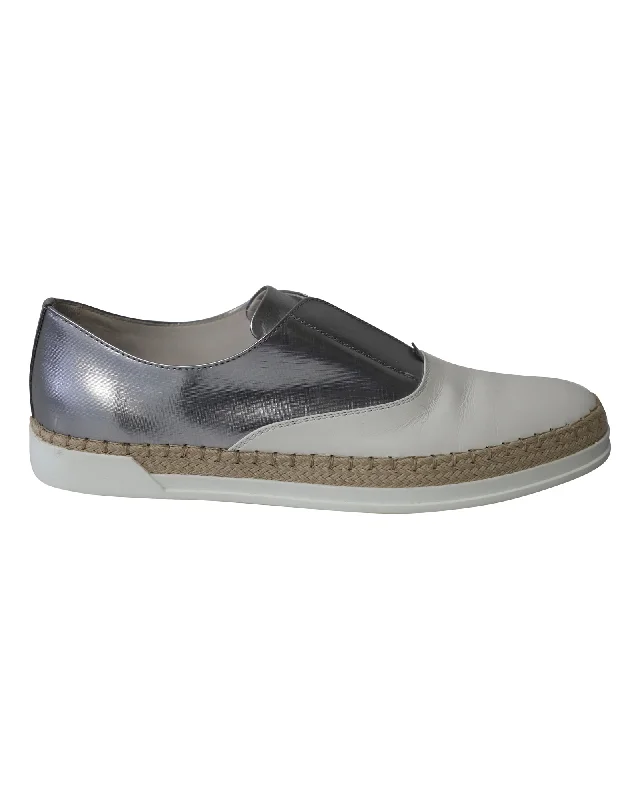 Outdoor Work Boots Tod's Francesina Espadrille Slip On Sneakers in Silver/White Leather