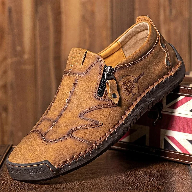 Comfortable Heeled Shoes Kaegreel Men Microfiber Leather Side-zip Soft Sole Hand-stitched Shoes Casual Shoes