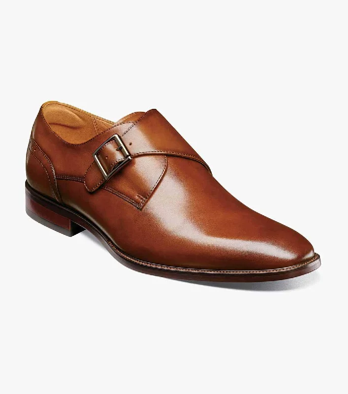 Sporty Running Shoes SORRENTO Plain Toe Single Monk Strap - Cognac