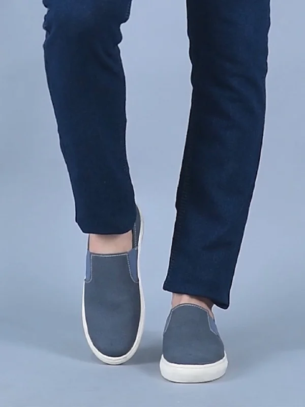 Trendy Casual Shoes Men Grey Colorblocked Denim/Canvas Slip On Casual Loafer Shoes