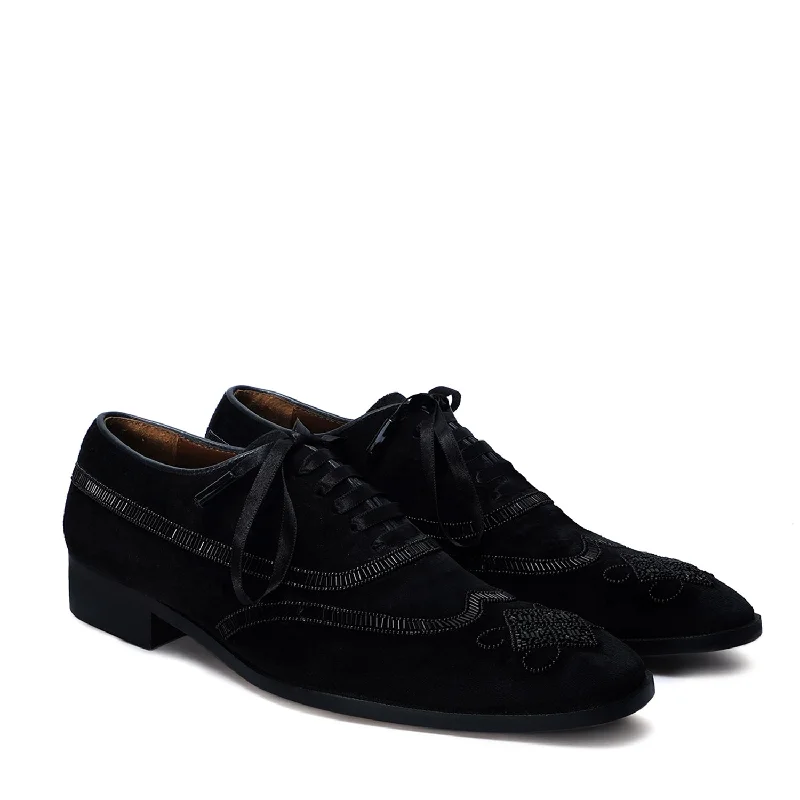 Best Running Footwear Wingtip Zardosi Black Lace-Up Wedding Formal Shoes